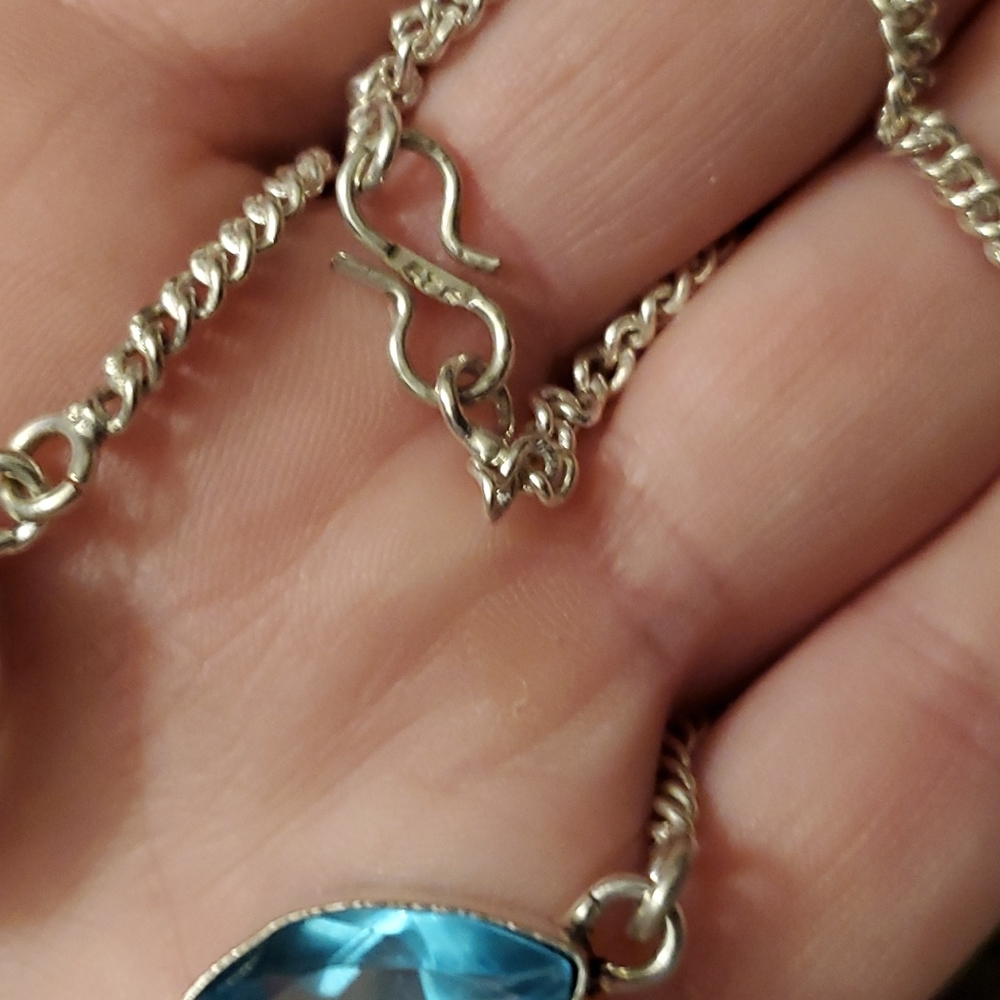 New Goddess Face Lazulite and Blue Topaz 925 Silver Necklace. - Picture 7 of 7